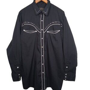 Vintage High Noon Shirt Men XL Pearl Snap Western Wear Black Rhinestone Cowboy